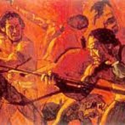 a depiction of Hawaiian warriors